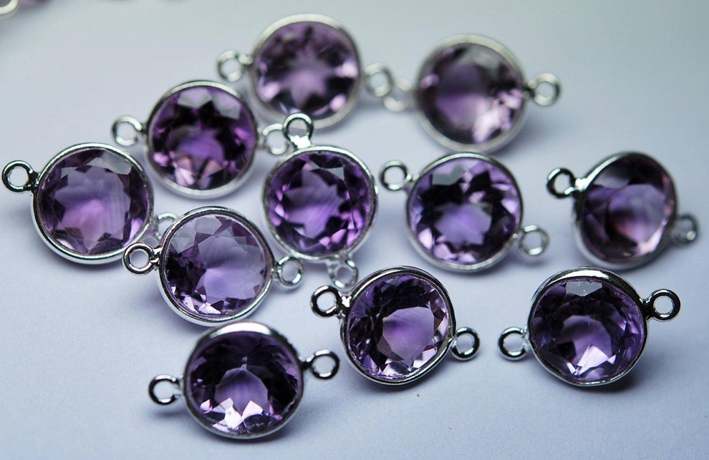 92.5 Sterling Silver,Pink Amethyst Faceted Round Shape Connector, 2 Piece Of 15mm Approx - Jalvi & Co.