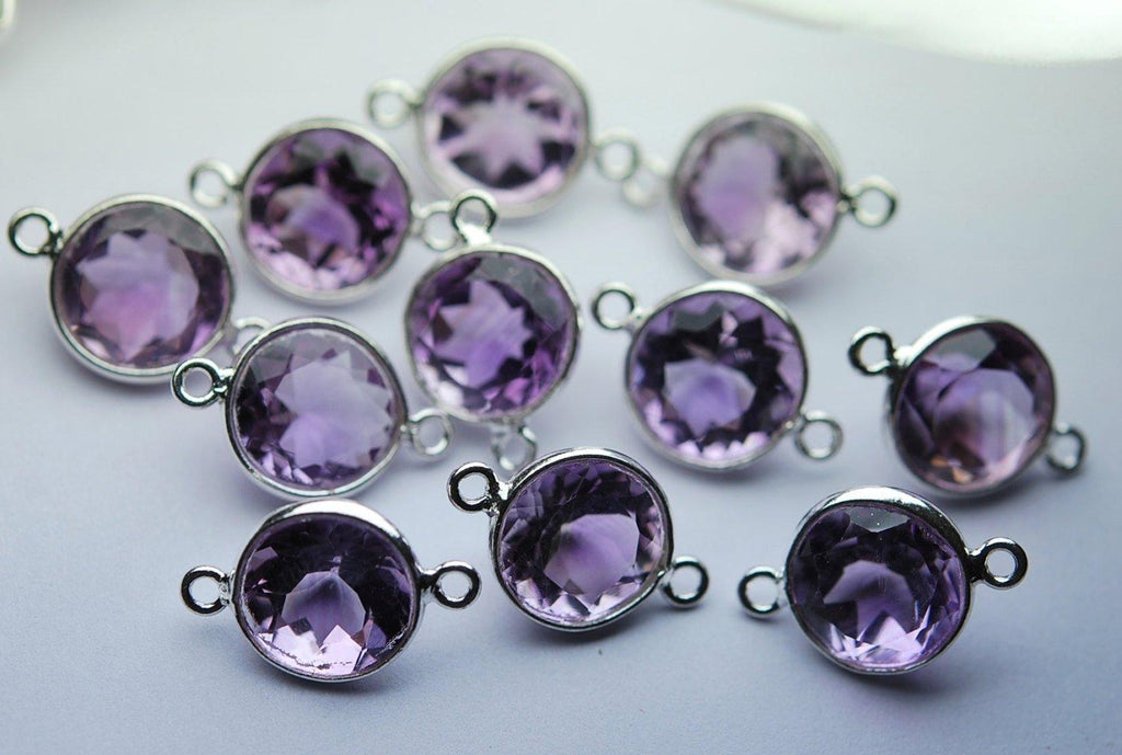 92.5 Sterling Silver,Pink Amethyst Faceted Round Shape Connector, 2 Piece Of 15mm Approx - Jalvi & Co.