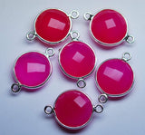 92.5 Sterling Silver,Pink Chalcedony Faceted Coins Shape, 5 Piece Of 19mm