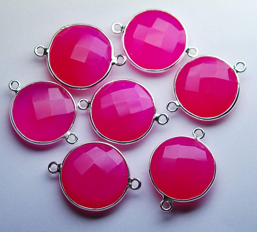 92.5 Sterling Silver,Pink Chalcedony Faceted Coins Shape, 5 Piece Of 21mm - Jalvi & Co.