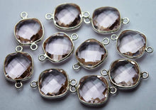 Load image into Gallery viewer, 92.5 Sterling Silver,Pink Quartz Faceted Cushion Shape,Connector, 2 Piece Of 19mm Approx - Jalvi &amp; Co.