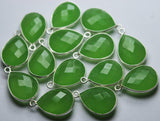 92.5 Sterling Silver,Prehnite Chalcedony Quartz Faceted Pear Shape Pendant, 2 Piece Of 20mm