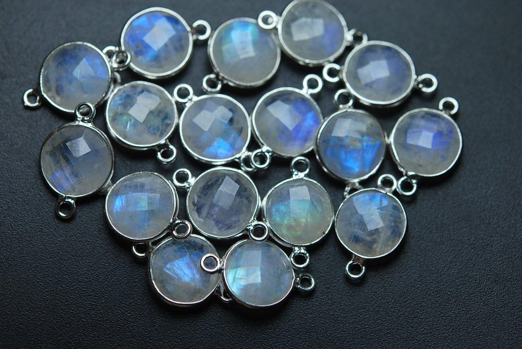 92.5 Sterling Silver,Rainbow Moonstone Faceted Coins Shape Pendant, 20 Piece Of 19mm Approx - Jalvi & Co.