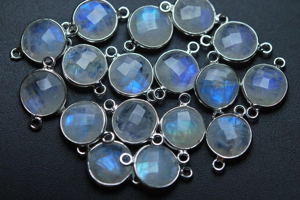 92.5 Sterling Silver,Rainbow Moonstone Faceted Coins Shape Pendant, 20 Piece Of 19mm Approx - Jalvi & Co.