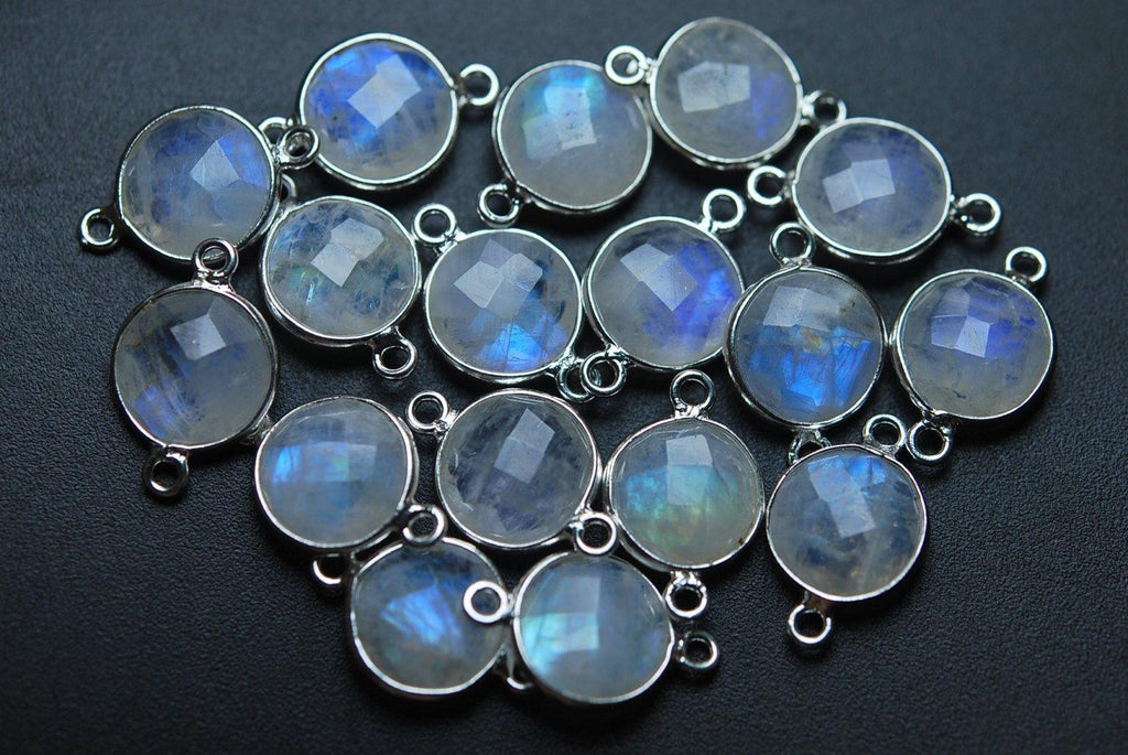 92.5 Sterling Silver,Rainbow Moonstone Faceted Coins Shape Pendant, 20 Piece Of 19mm Approx - Jalvi & Co.