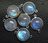 92.5 Sterling Silver,Rainbow Moonstone Smooth Coins Shape Pendant, 10 Piece Of 17mm Approx