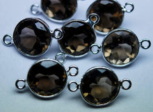 Load image into Gallery viewer, 92.5 Sterling Silver,Smoky Quartz Faceted Coins Shape Connector, 5 Piece Of 17mm Approx - Jalvi &amp; Co.