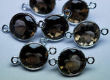 92.5 Sterling Silver,Smoky Quartz Faceted Coins Shape Connector, 5 Piece Of 17mm Approx