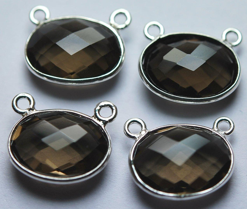 92.5 Sterling Silver,Smoky Quartz Oval Shape Pandant, 2 Piece Of 13mm Approx - Jalvi & Co.