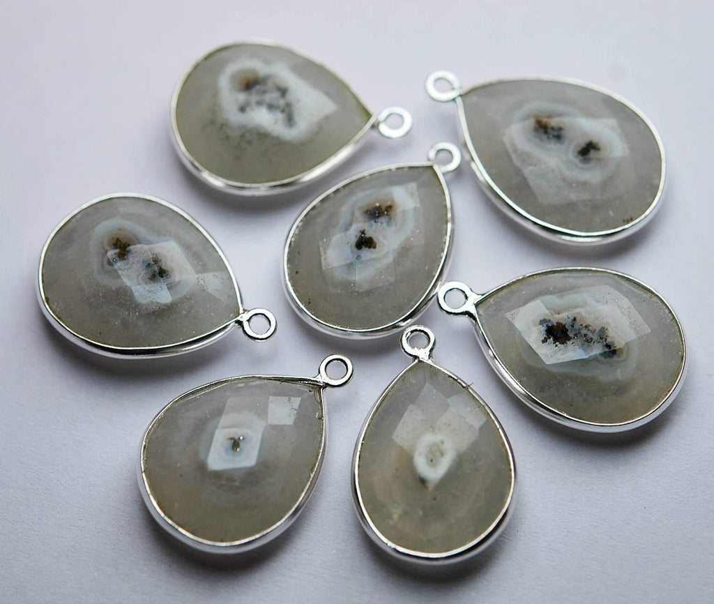 92.5 Sterling Silver,Solar Quartz Faceted Pear Shape,Pendent, 4 Piece Of 19-20mm Approx - Jalvi & Co.