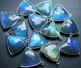 92.5 Sterling Silver,With Two Loop,Labradorite Faceted Trillion Shape Pendant, 15 Piece Of 19mm Approx