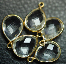 Load image into Gallery viewer, 92.5 Sterling Vermeil Silver Rock Crystal Quartz Faceted Pear Shape 24K Gold Plated Pendant, 5 Piece Of 17mm - Jalvi &amp; Co.