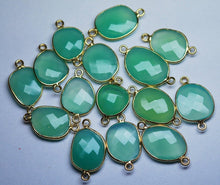 Load image into Gallery viewer, 92.5 Sterling Vermeil Silver,Chrysoprase Chalcedony Facated Slice Connector, 10 Piece Of 20-22mm - Jalvi &amp; Co.