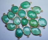 92.5 Sterling Vermeil Silver,Chrysoprase Chalcedony Facated Slice Connector, 10 Piece Of 20-22mm