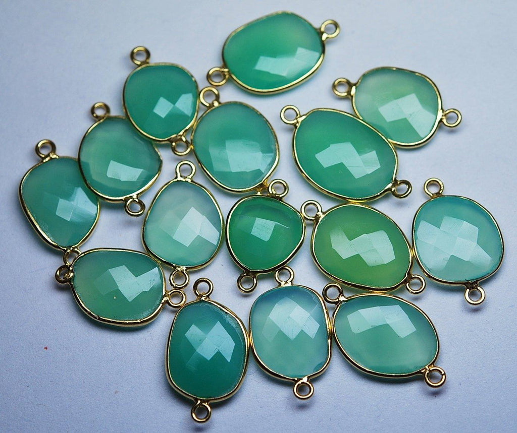 92.5 Sterling Vermeil Silver,Chrysoprase Chalcedony Facated Slice Connector, 10 Piece Of 20-22mm - Jalvi & Co.