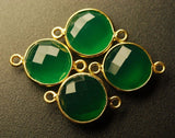 92.5 Sterling Vermeil Silver,Green Onyx Faceted Coins Shape Pendant, 5 Piece Of 17mm