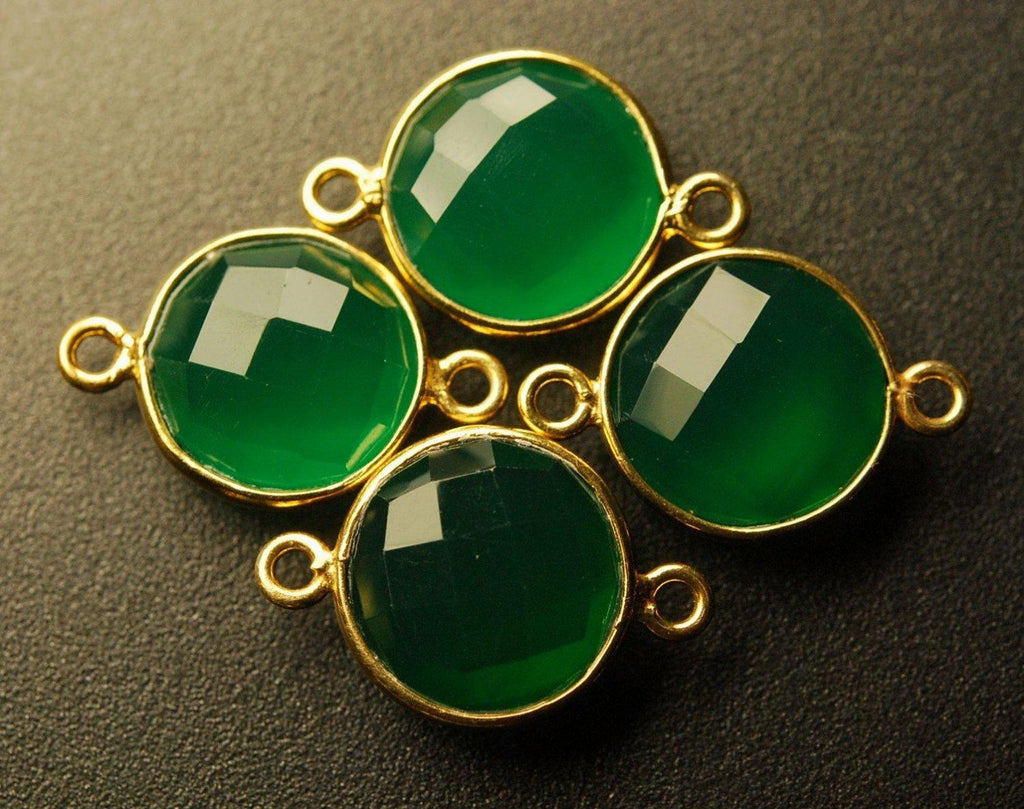 92.5 Sterling Vermeil Silver,Green Onyx Faceted Coins Shape Pendant, 5 Piece Of 17mm - Jalvi & Co.