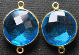 92.5 Sterling Vermeil Silver,Sky Blue Quartz Faceted Coins Shape 24K Gold Plated Connector, 5 Piece Of 23mm Approx