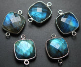 92.5 Sterling Vermeil,Silver,Labradorite Faceted Cushion Shape Pendant, 10 Piece Of 21mm Approx