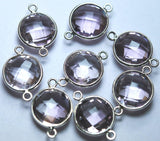 925 Sterling Natural Pink Amethyst Faceted Coins Shape Connector, 5 Piece Of 17mm