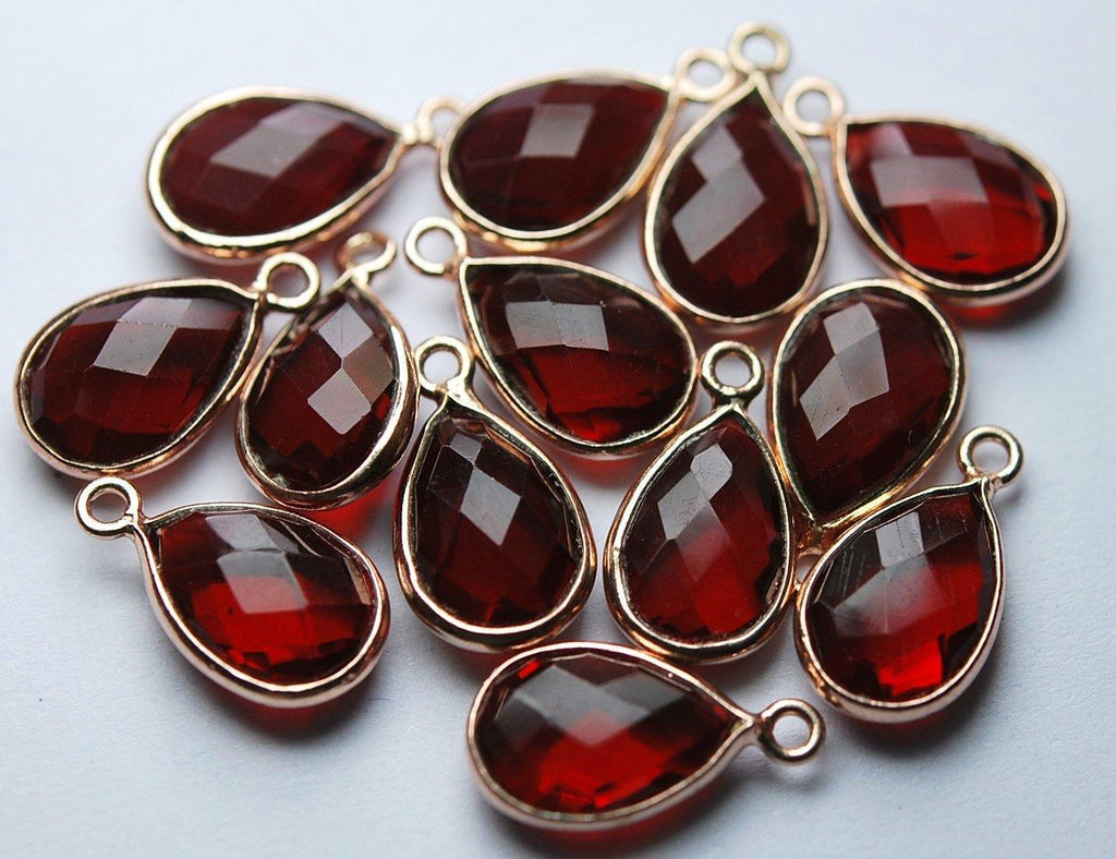 925 Sterling Rose Gold Ruby Red Quartz Faceted Pear Shape Pendant, 10 Piece Of 16mm - Jalvi & Co.