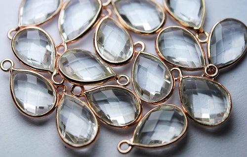 925 Sterling Rose Gold,Rock Crystal Faceted Pear Shape Pendant, 10 Piece Of 18mm - Jalvi & Co.