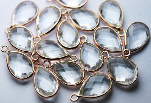 925 Sterling Rose Gold,Rock Crystal Faceted Pear Shape Pendant, 10 Piece Of 18mm - Jalvi & Co.