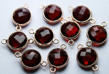 925 Sterling Rose Gold,Ruby Red Quartz Faceted Coins Shape Connector, 10 Piece Of 17mm