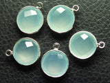 925 Sterling Silver Aqua Chalcedony Faceted Coins Shape Pendant, 30 Piece Of 16mm