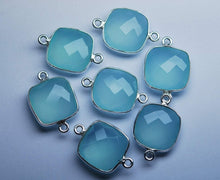 Load image into Gallery viewer, 925 Sterling Silver Aqua Chalcedony Faceted Cushion Shape Connector Pendant, 20 Piece 19mm - Jalvi &amp; Co.