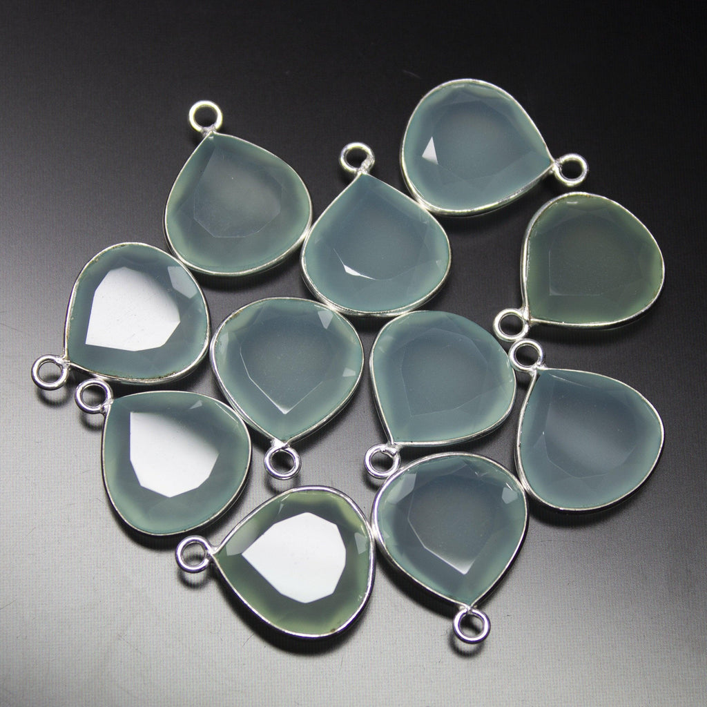 925 Sterling Silver, Aqua Chalcedony Faceted Heart Shape Pendant, 4 Piece Of 18mm - Jalvi & Co.