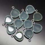 925 Sterling Silver, Aqua Chalcedony Faceted Heart Shape Pendant, 4 Piece Of 18mm