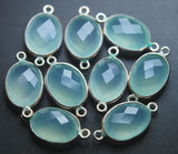 925 Sterling Silver, Aqua Chalcedony Faceted Oval Shape Connector, 10 Piece Of 21mm