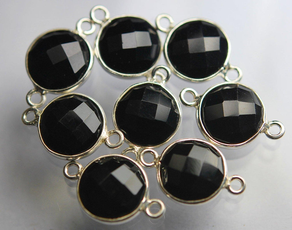 925 Sterling Silver Black Onyx Faceted Coins Shape Connector, 5 Piece Of 19mm - Jalvi & Co.