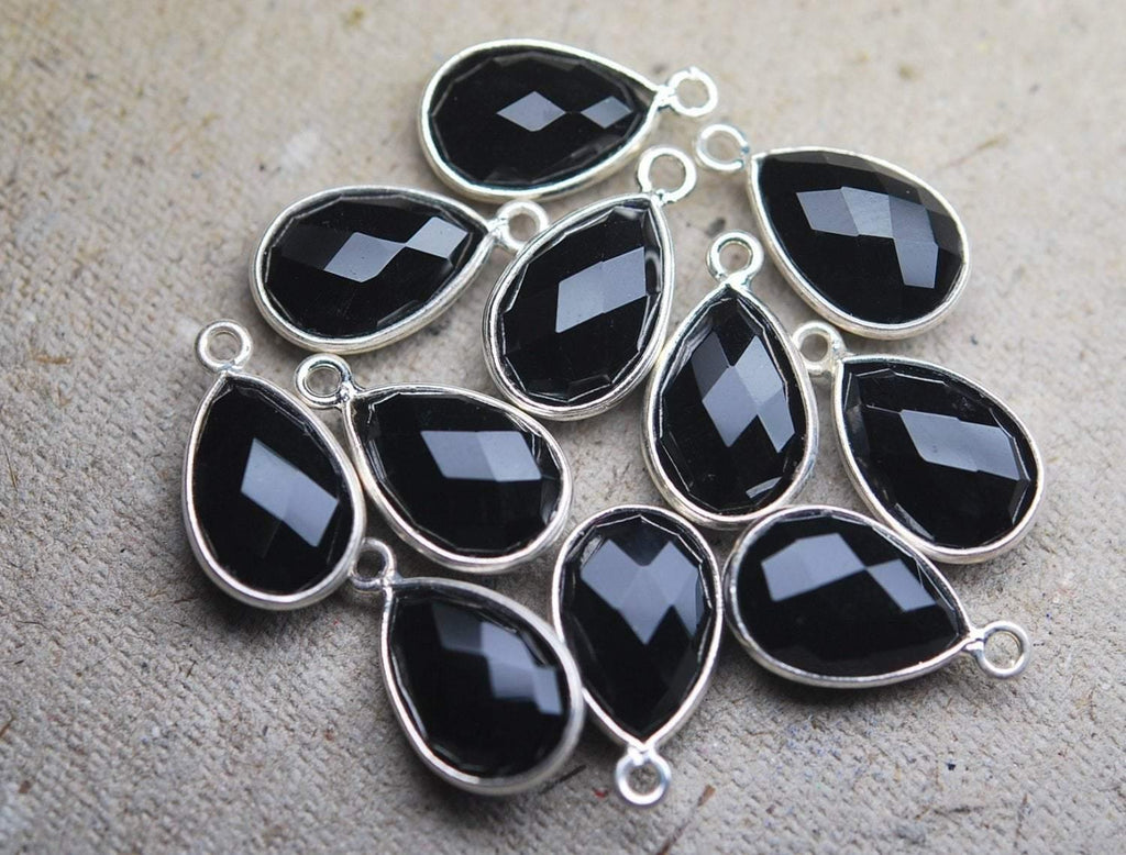 925 Sterling Silver Black Onyx Faceted Pear Shape Pendant, 5 Piece Of 16mm - Jalvi & Co.