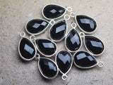 925 Sterling Silver Black Onyx Faceted Pear Shape Pendant, 5 Piece Of 16mm