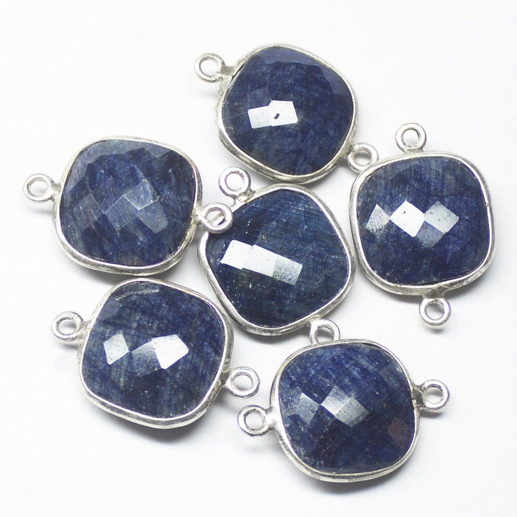 925 Sterling Silver, Blue Sapphire Checker Cushion Shape Connector, 1 Piece Of 24mm approx - Jalvi & Co.