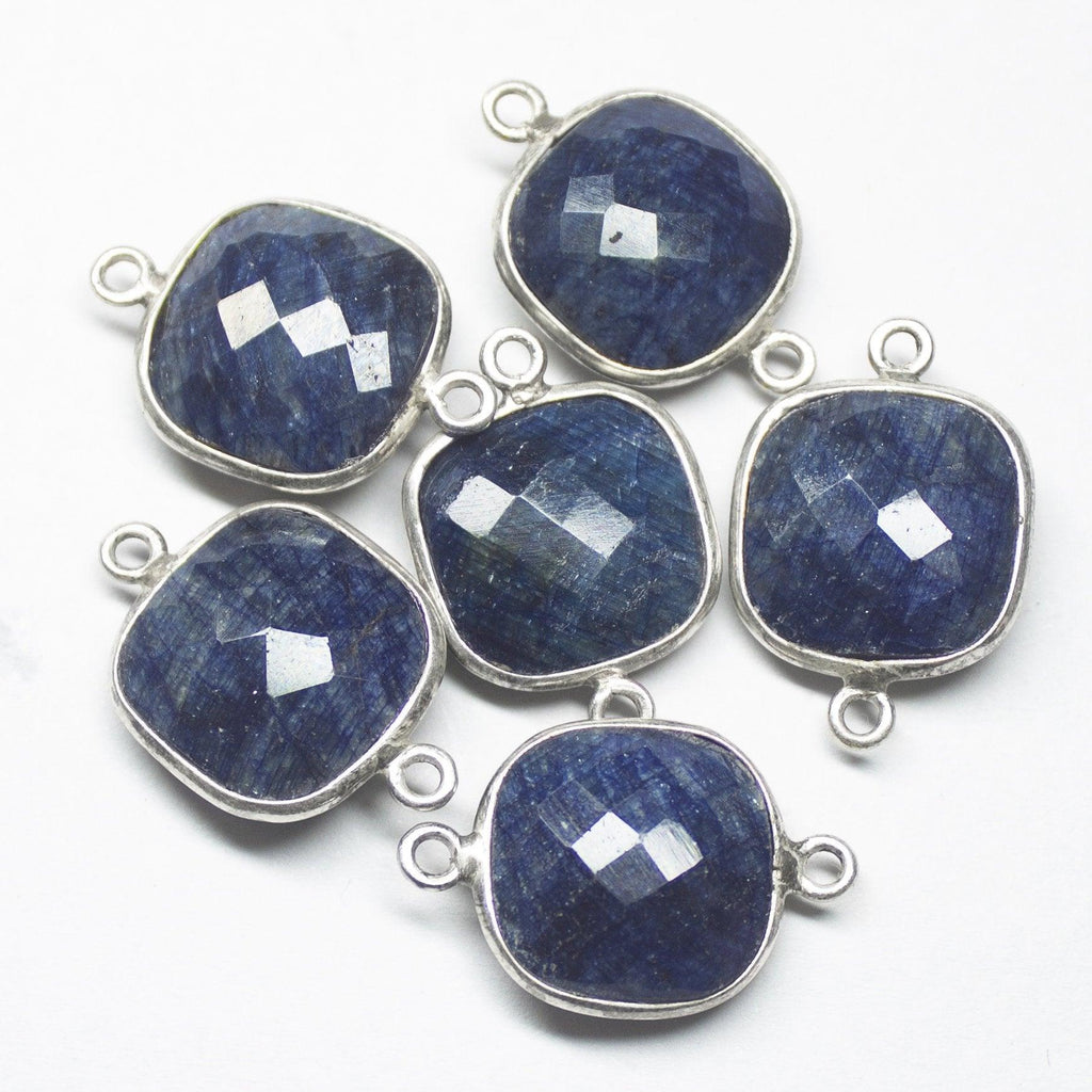 925 Sterling Silver, Blue Sapphire Checker Cushion Shape Connector, 1 Piece Of 24mm approx - Jalvi & Co.