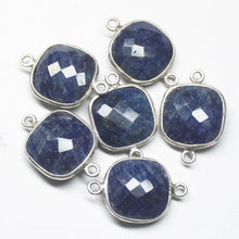 Load image into Gallery viewer, 925 Sterling Silver, Blue Sapphire Checker Cushion Shape Connector, 1 Piece Of 24mm approx - Jalvi &amp; Co.