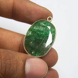 925 Sterling Silver, Emerald Oval Cut Shape Charm Pendant, 1 Piece of 30mm Approx