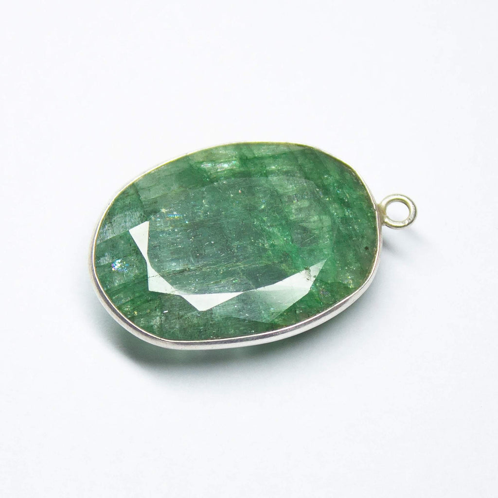 925 Sterling Silver, Emerald Oval Cut Shape Charm Pendant, 1 Piece of 30mm Approx - Jalvi & Co.