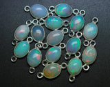 925 Sterling Silver, Ethiopian Opal Oval Pendant Connector, 2 Piece Of 12mm