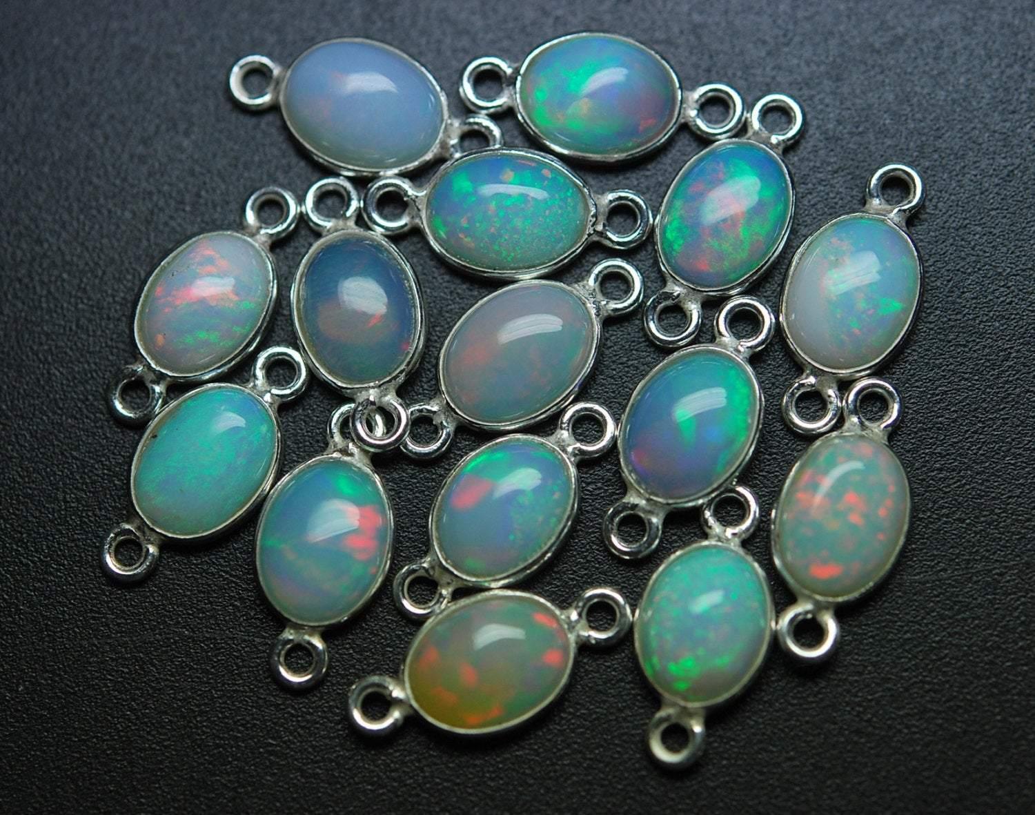 925 Sterling Silver, Ethiopian Opal Oval Pendant Connector, 2 Piece of 12mm