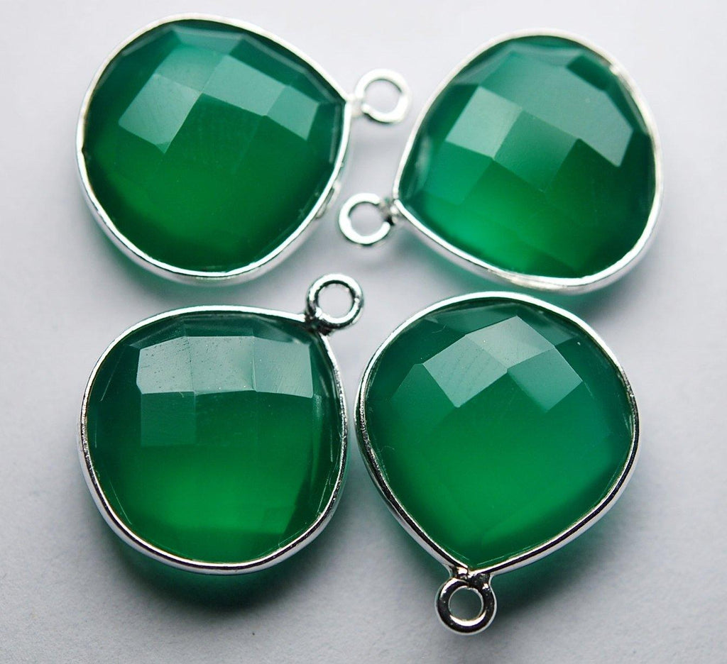 925 Sterling Silver Green Onyx Faceted Heart Shape Pendant, 2 Piece Of 18mm - Jalvi & Co.