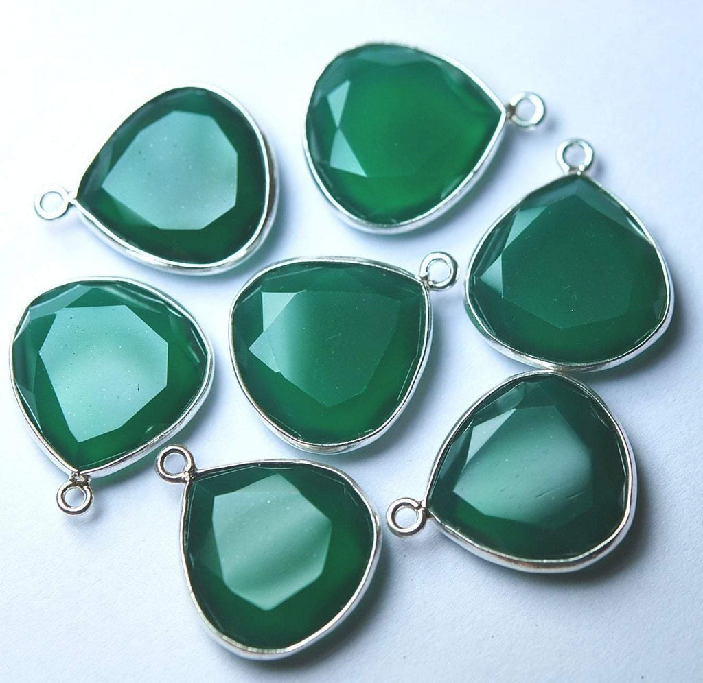 925 Sterling Silver Green Onyx Faceted Heart Shape Pendant, 2 Piece Of 20mm - Jalvi & Co.