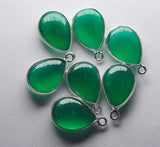 925 Sterling Silver Green Onyx Smooth Pear Shape Pendant, 2 Piece Of 17-18mm