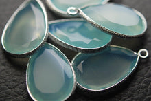 Load image into Gallery viewer, 925 Sterling Silver Hammered, Aqua Chalcedony Faceted Pear Shape Pendant, 4 Piece Of 22-23mm - Jalvi &amp; Co.