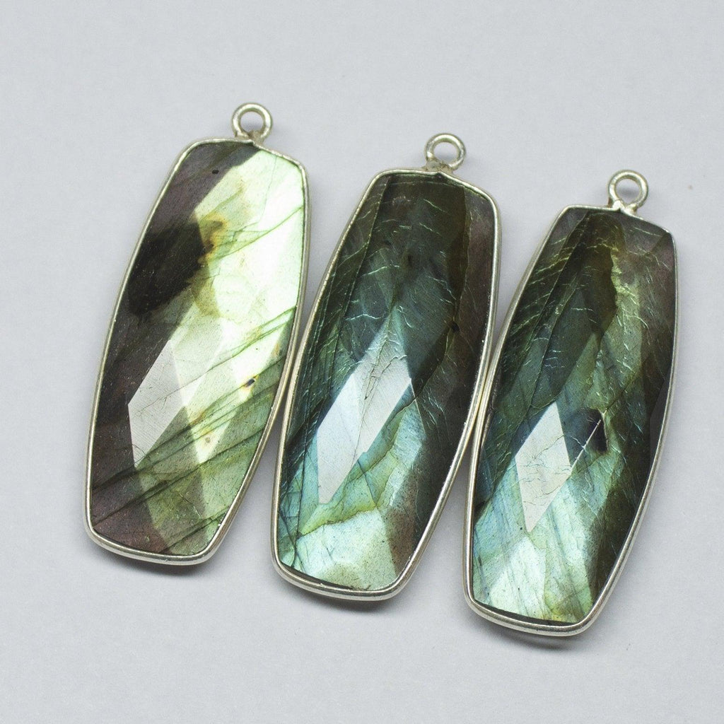 925 Sterling Silver, Labradorite Faceted Baguettes Shape Pendant, 1 Piece of 35mm Approx - Jalvi & Co.