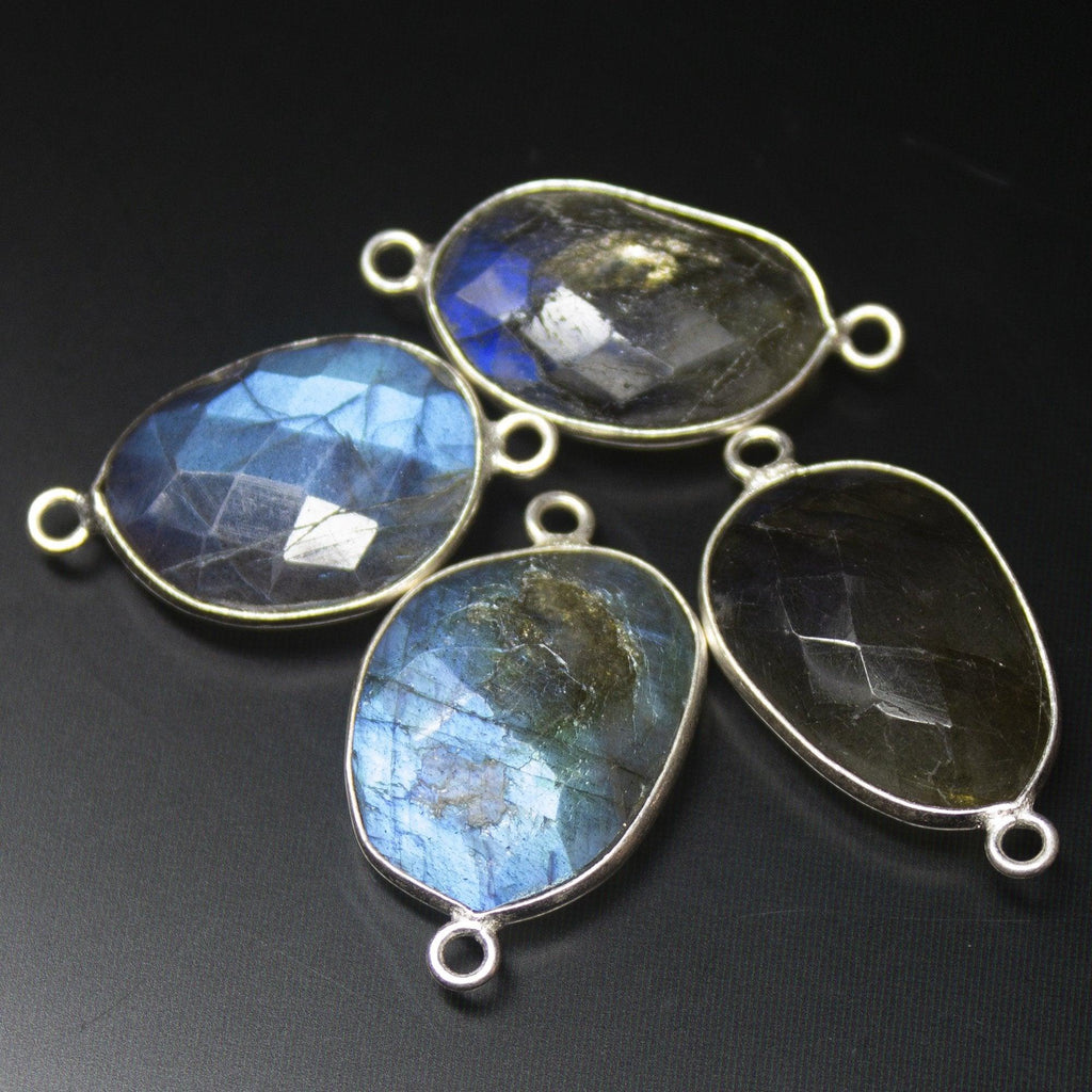 925 Sterling Silver, Labradorite Faceted Oval Shape Connector, 4 Piece of 23-24mm Approx. - Jalvi & Co.