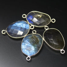 Load image into Gallery viewer, 925 Sterling Silver, Labradorite Faceted Oval Shape Connector, 4 Piece of 23-24mm Approx. - Jalvi &amp; Co.